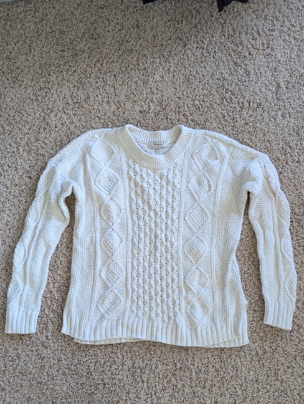 Madewell Cotton Cream Cable Knit Crewneck Sweater Sz M